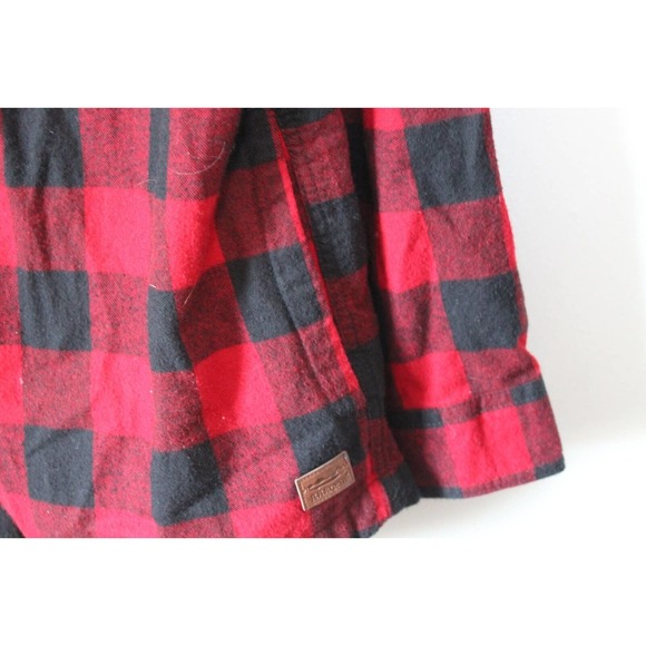 L.L. Bean Men's Scotch Plaid Flannel Hooded Shirt Tartan Red Large Tall H13844 - Picture 4 of 10